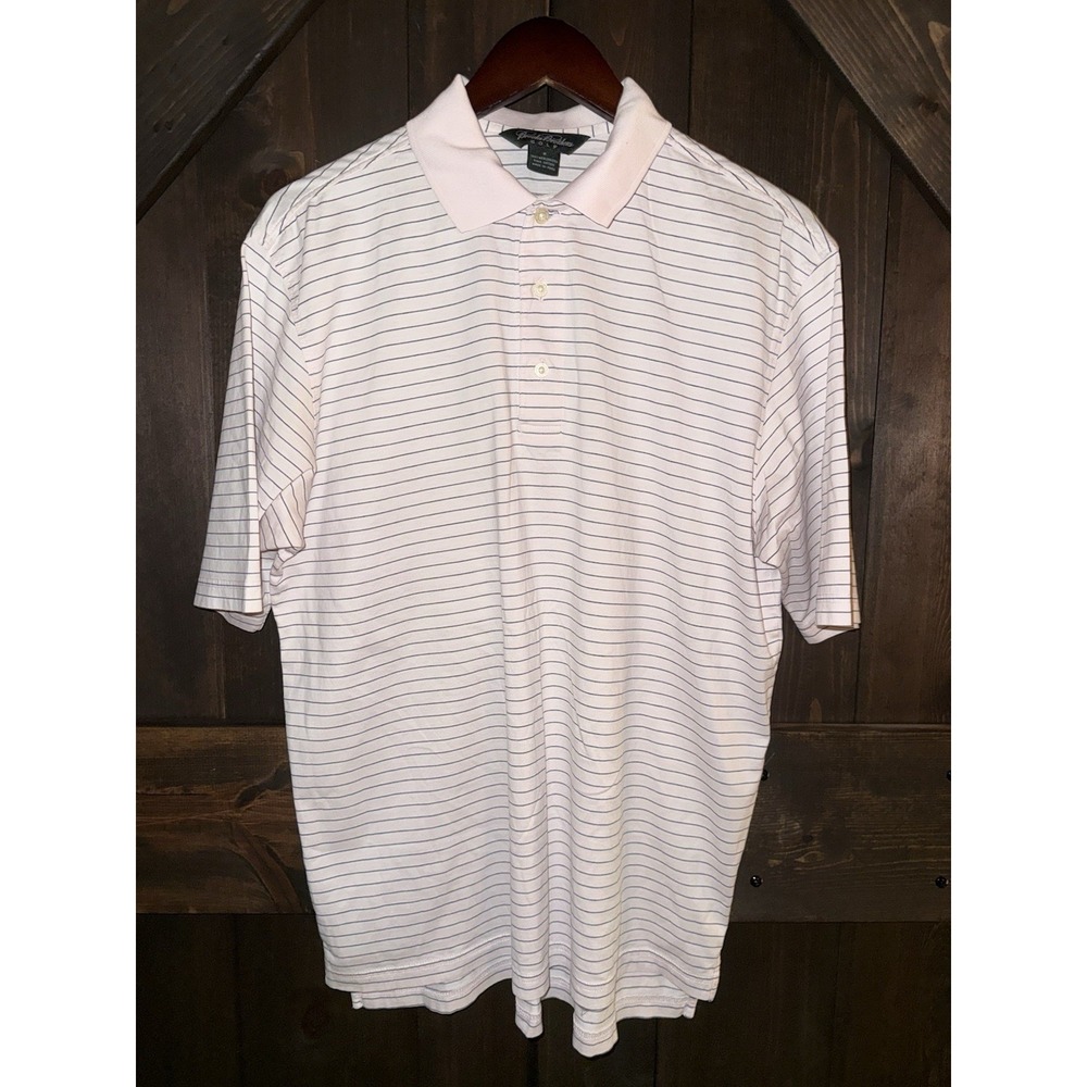 Brooks Brothers Polo Golf Shirt Cotton Pique Knit Pink Stripe Sz M Original Fit